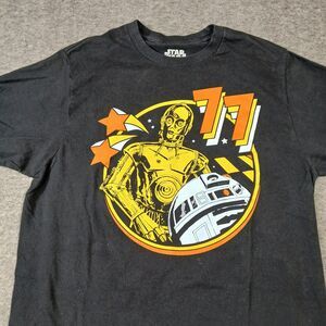 Star Wars Shirt Mens Med Black R2D2‎ C3PO Droids 77 Short Sleeve Disney Logo